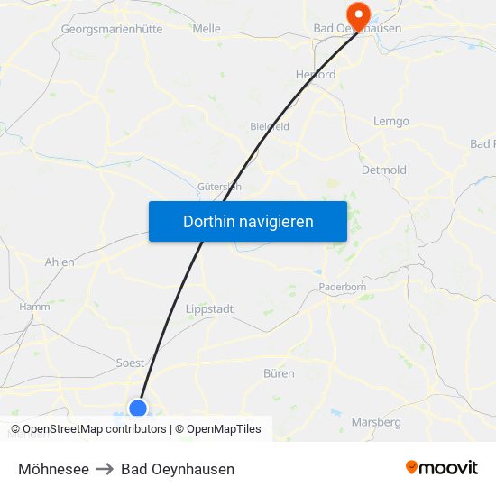 Möhnesee to Bad Oeynhausen map