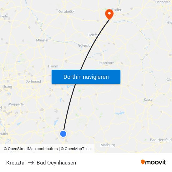 Kreuztal to Bad Oeynhausen map