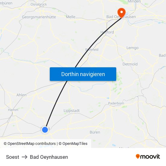 Soest to Bad Oeynhausen map