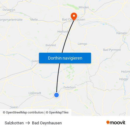 Salzkotten to Bad Oeynhausen map