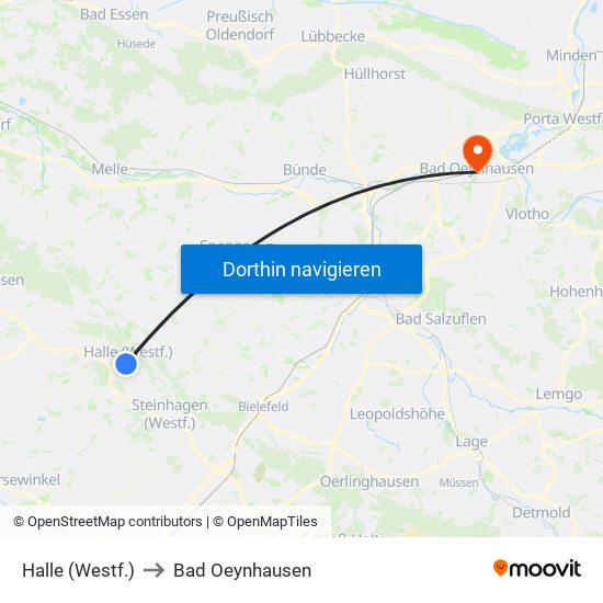 Halle (Westf.) to Bad Oeynhausen map