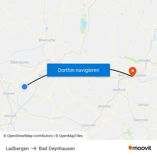 Ladbergen to Bad Oeynhausen map