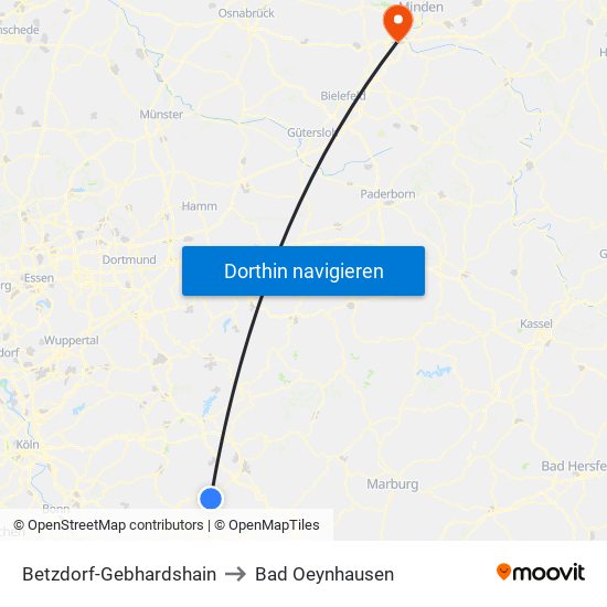 Betzdorf-Gebhardshain to Bad Oeynhausen map