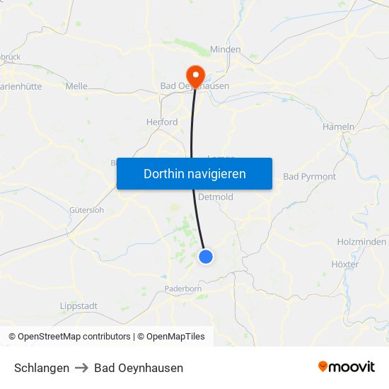 Schlangen to Bad Oeynhausen map