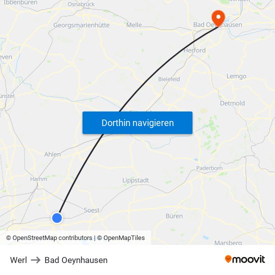 Werl to Bad Oeynhausen map