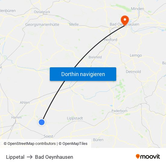 Lippetal to Bad Oeynhausen map