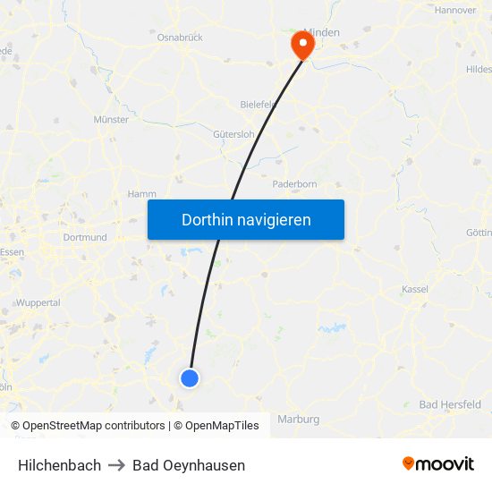 Hilchenbach to Bad Oeynhausen map