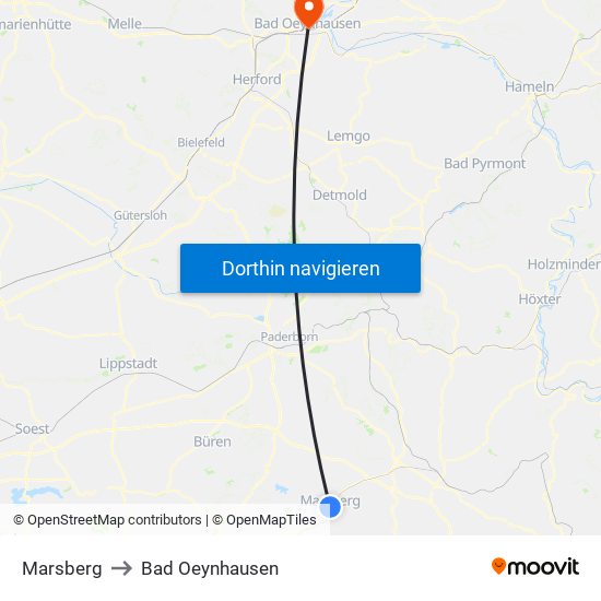 Marsberg to Bad Oeynhausen map