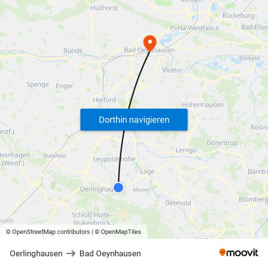 Oerlinghausen to Bad Oeynhausen map