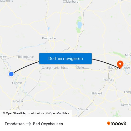 Emsdetten to Bad Oeynhausen map