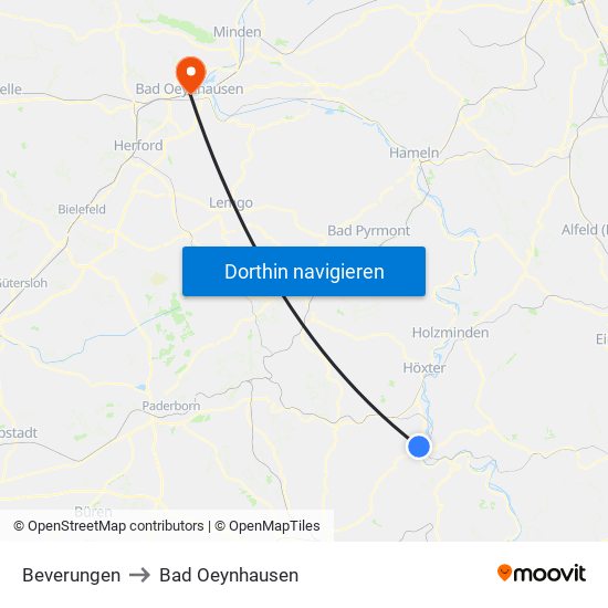 Beverungen to Bad Oeynhausen map