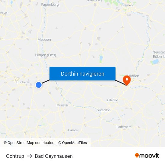 Ochtrup to Bad Oeynhausen map