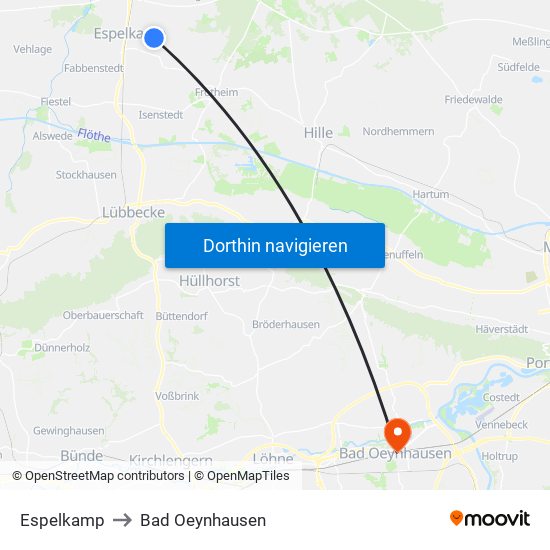 Espelkamp to Bad Oeynhausen map