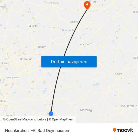 Neunkirchen to Bad Oeynhausen map