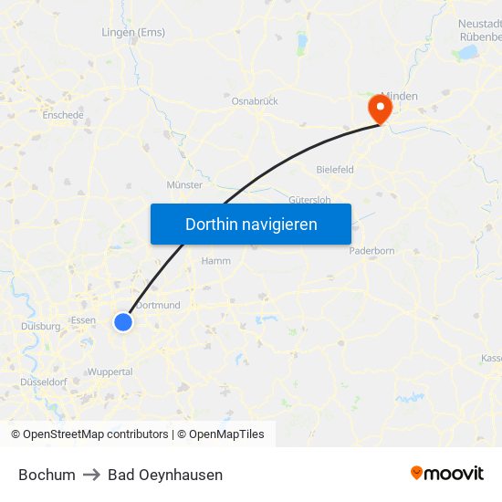 Bochum to Bad Oeynhausen map