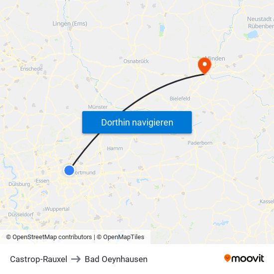 Castrop-Rauxel to Bad Oeynhausen map