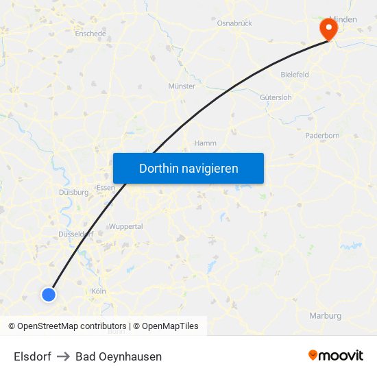 Elsdorf to Bad Oeynhausen map