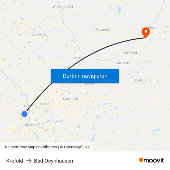 Krefeld to Bad Oeynhausen map