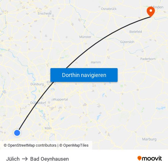 Jülich to Bad Oeynhausen map