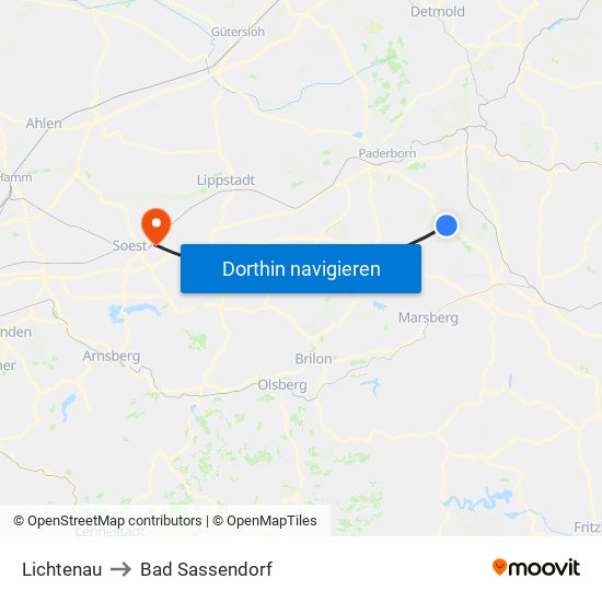 Lichtenau to Bad Sassendorf map