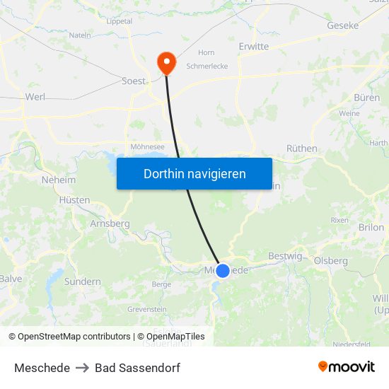 Meschede to Bad Sassendorf map