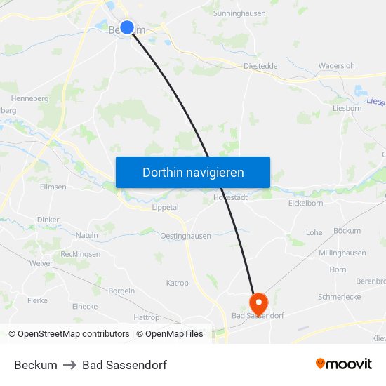 Beckum to Bad Sassendorf map