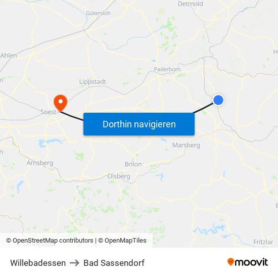 Willebadessen to Bad Sassendorf map