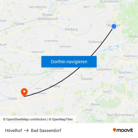 Hövelhof to Bad Sassendorf map