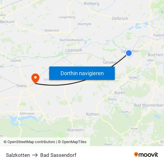 Salzkotten to Bad Sassendorf map