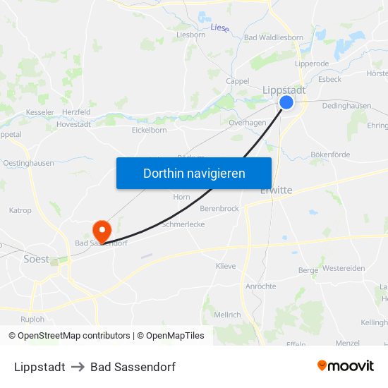 Lippstadt to Bad Sassendorf map