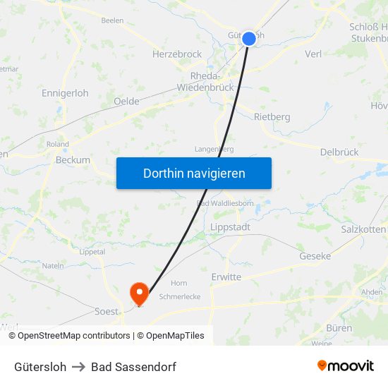 Gütersloh to Bad Sassendorf map