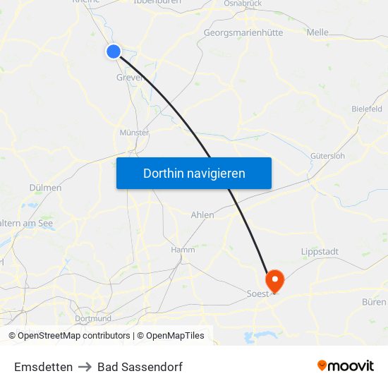 Emsdetten to Bad Sassendorf map