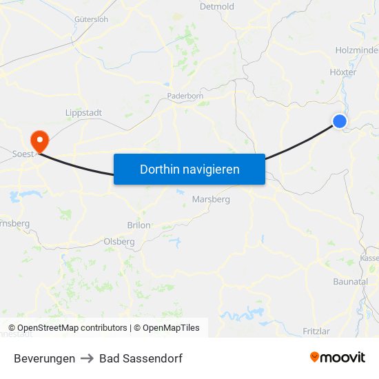 Beverungen to Bad Sassendorf map