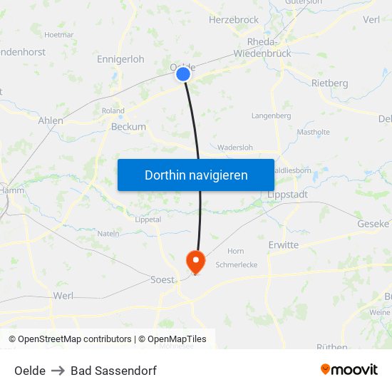 Oelde to Bad Sassendorf map