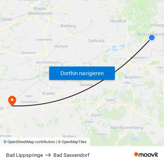 Bad Lippspringe to Bad Sassendorf map