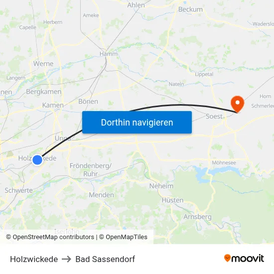 Holzwickede to Bad Sassendorf map