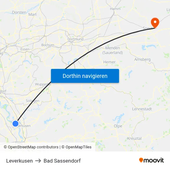 Leverkusen to Bad Sassendorf map