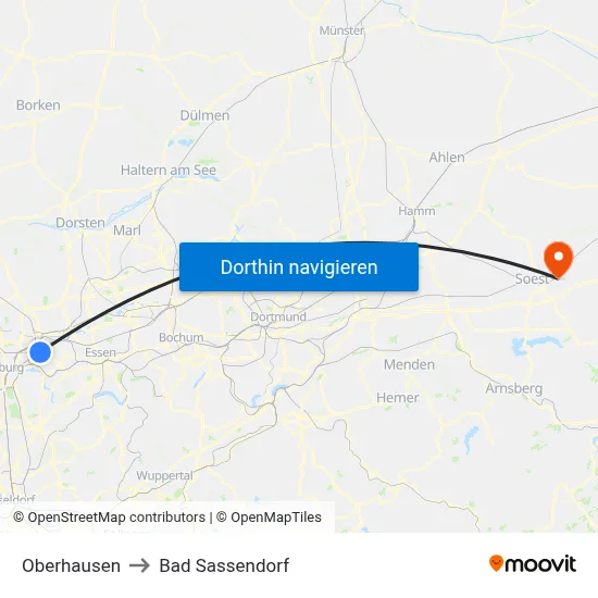 Oberhausen to Bad Sassendorf map