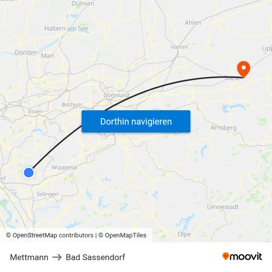 Mettmann to Bad Sassendorf map