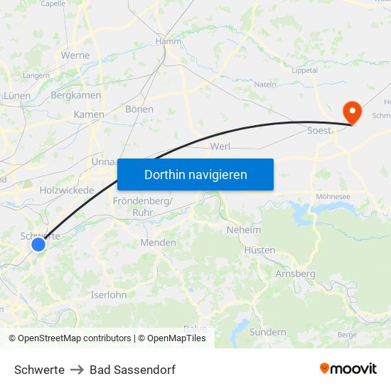 Schwerte to Bad Sassendorf map