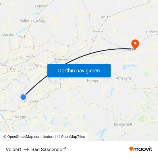 Velbert to Bad Sassendorf map