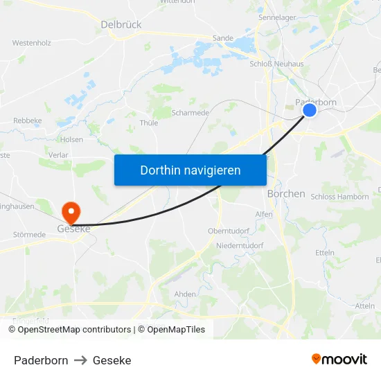 Paderborn to Geseke map