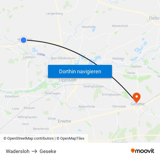 Wadersloh to Geseke map