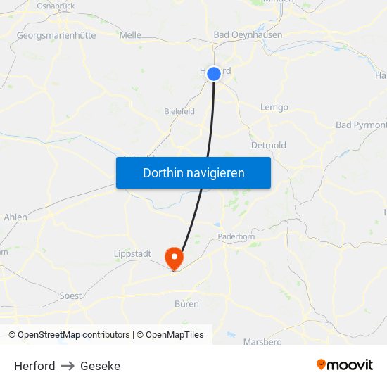 Herford to Geseke map