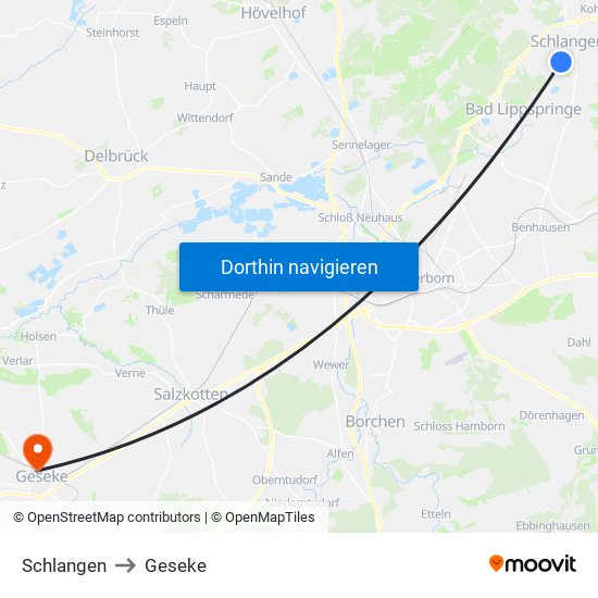 Schlangen to Geseke map