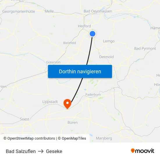 Bad Salzuflen to Geseke map