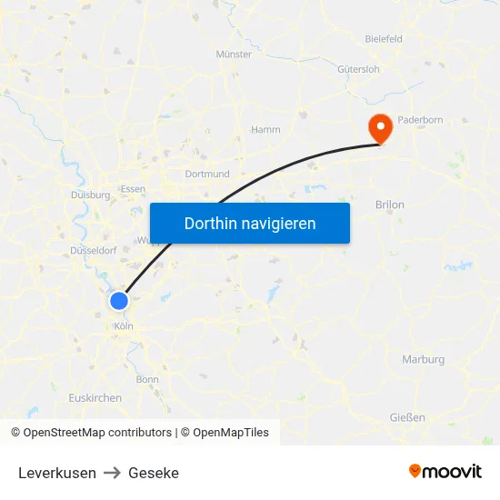 Leverkusen to Geseke map