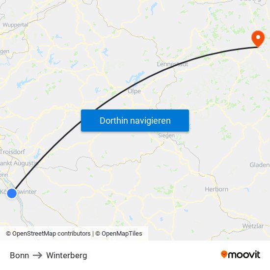 Bonn to Winterberg map