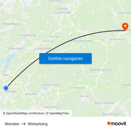 Wenden to Winterberg map