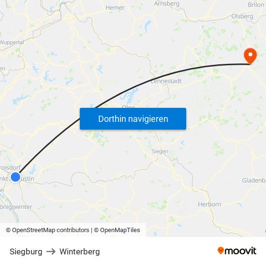 Siegburg to Winterberg map